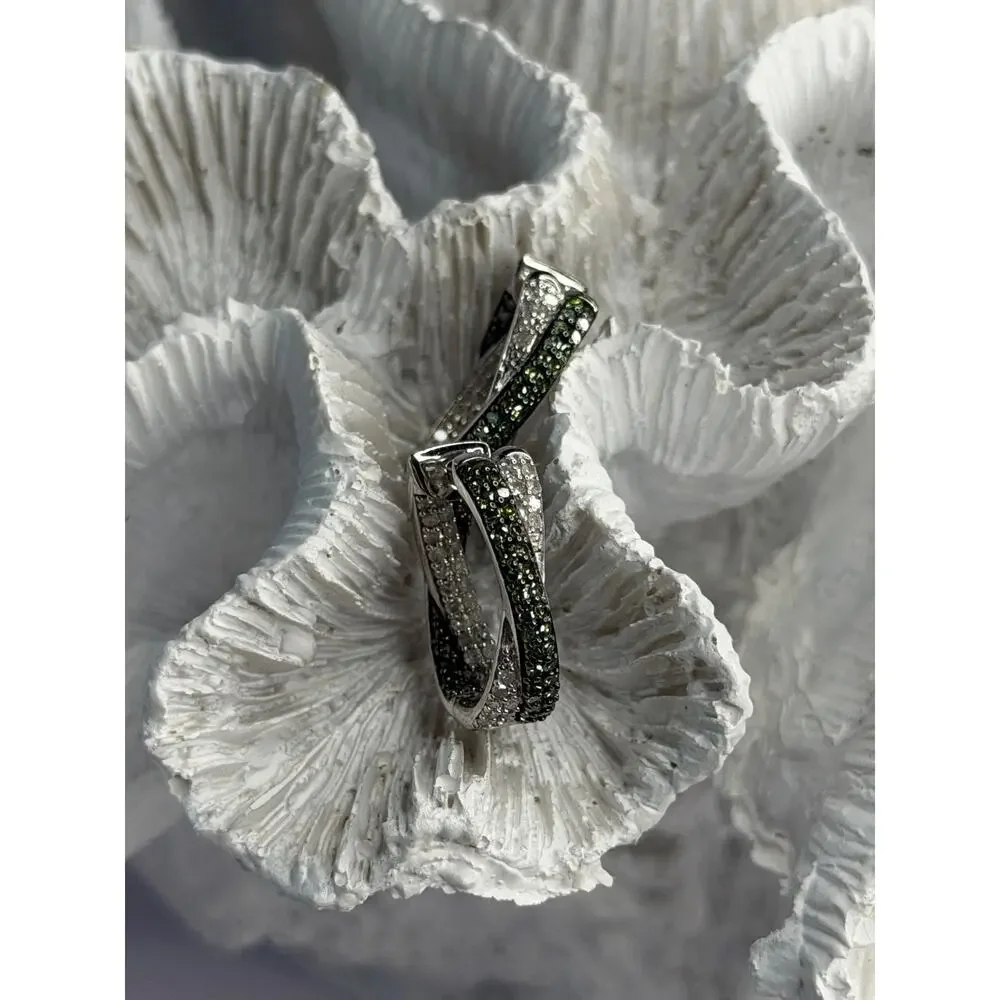 925 Sterling Silver Shiny White & Green Spinel Earrings